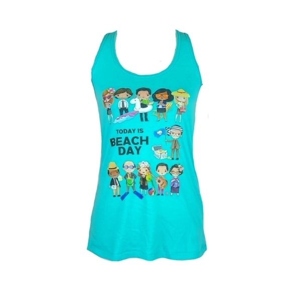 Beach Day Racerback Tank Top Tee - Teal Blue - Picture 7 of 7